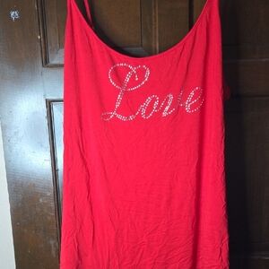 Red Sleeveless Top with Rhinestone 'Love' Design